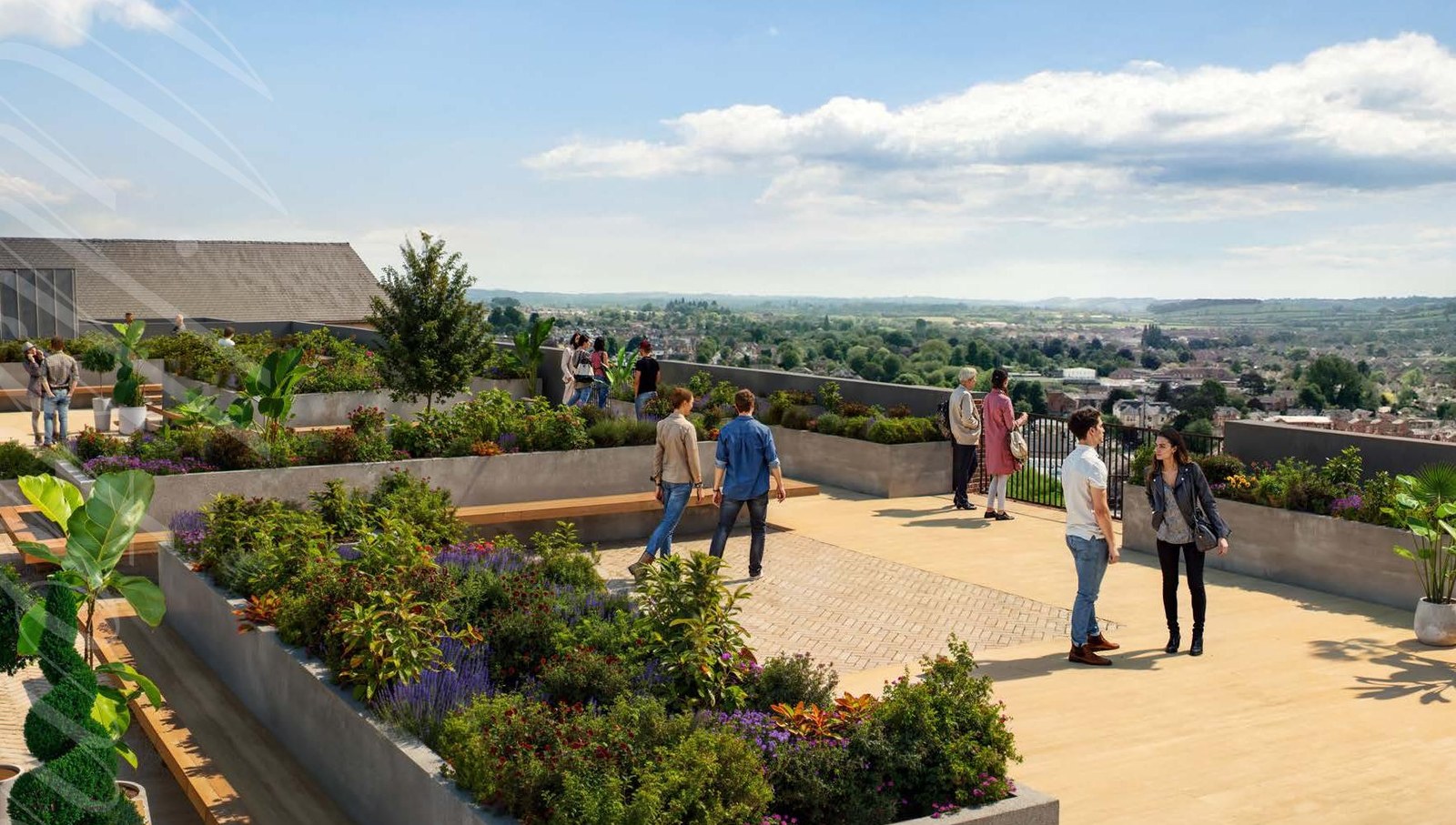 The rooftop terrace at Millstone Court, Market Harborough